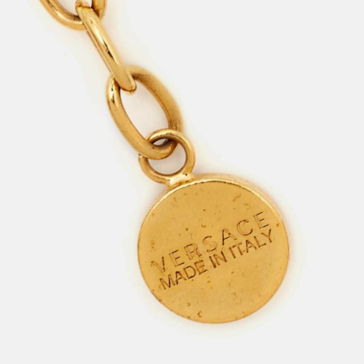 Pre Owned Versace Medusa Greca Crystals Gold Tone Bracelet