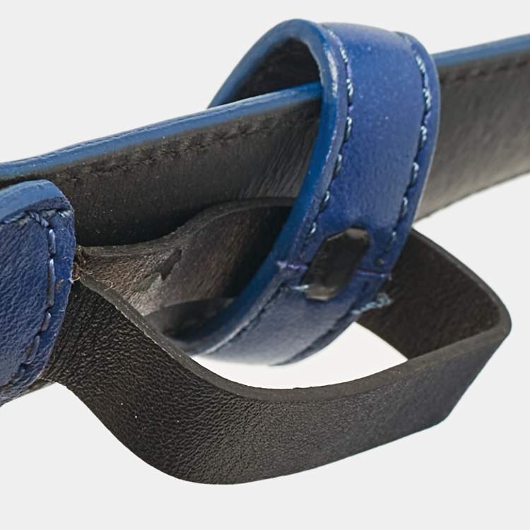 Pre Owned Versace Blue Leather Medusa Head Buckle Belt