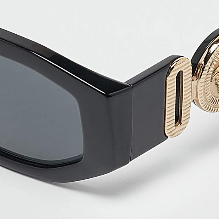Pre Owned Versace Black 4361 Medusa Biggie Rectangular Sunglasses