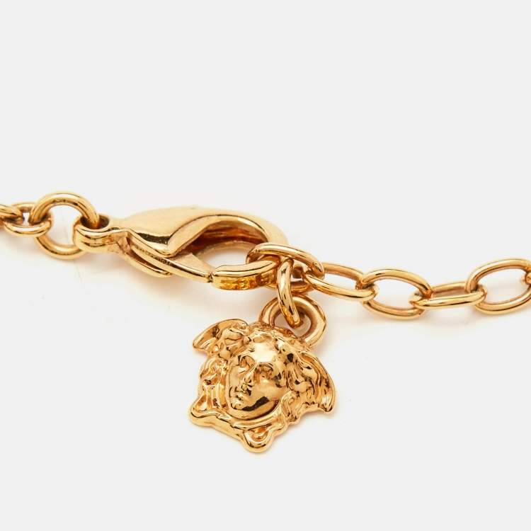 Pre Owned Versace Medusa Crystal Gold Tone Necklace