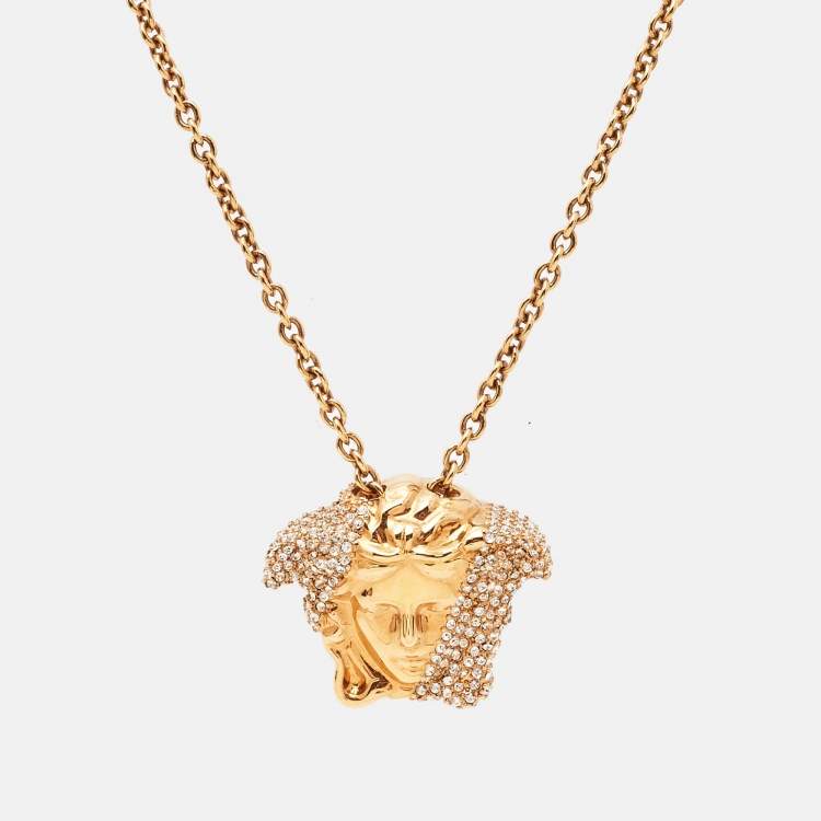 Pre Owned Versace Medusa Crystal Gold Tone Necklace