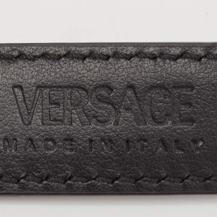Pre Owned Versace Black Leather La Medusa Slim Buckle Belt 90CM