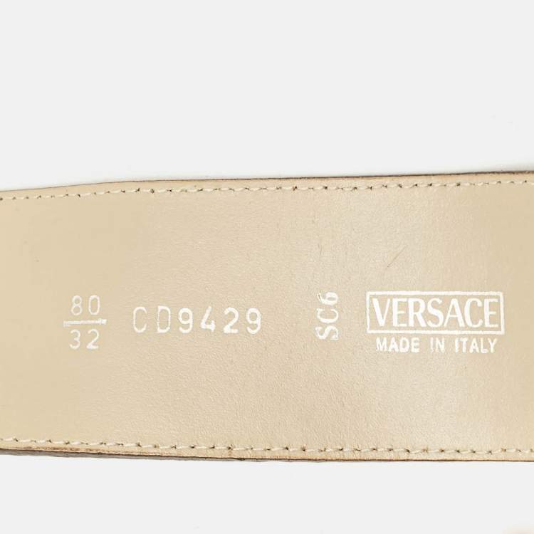 Pre Owned Versace Beige Croc Embossed Leather Medusa Chain Waist Belt 80CM
