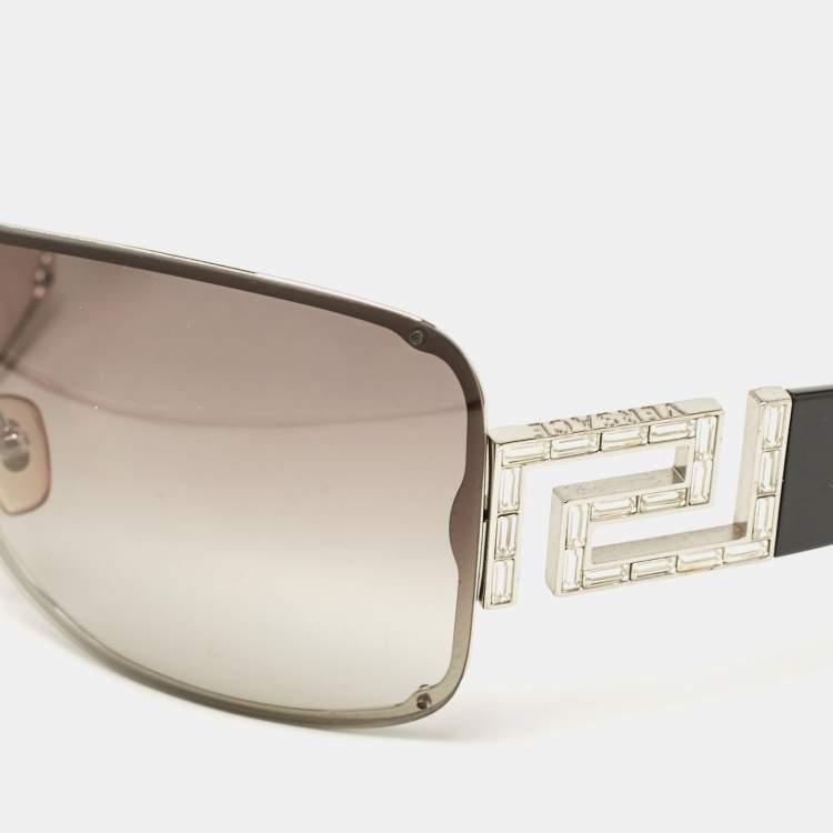 Pre Owned Versace Black Gradient MOD. 2072-B Crystals Shield Sunglasses