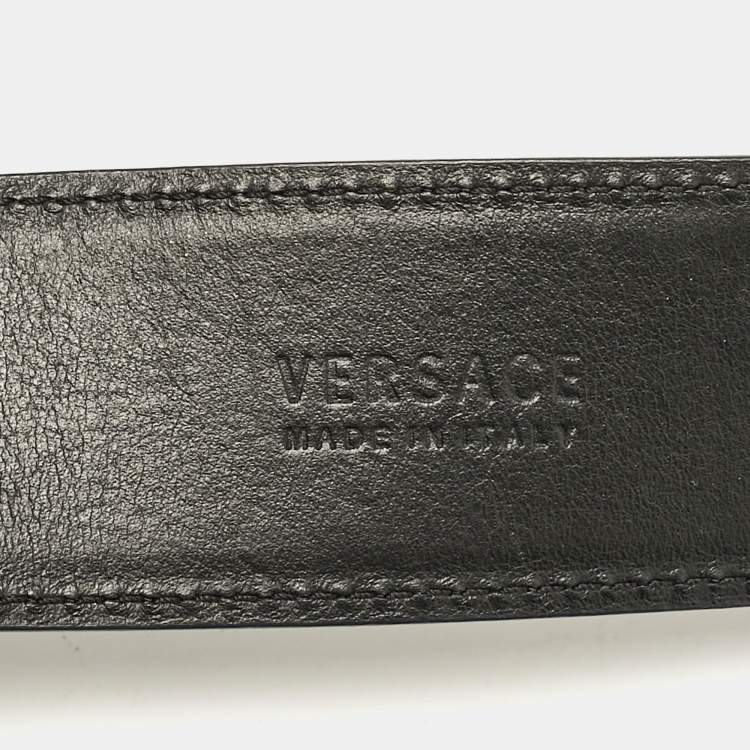 Pre Owned Versace Black Leather Medusa Head Buckle Belt 75 CM