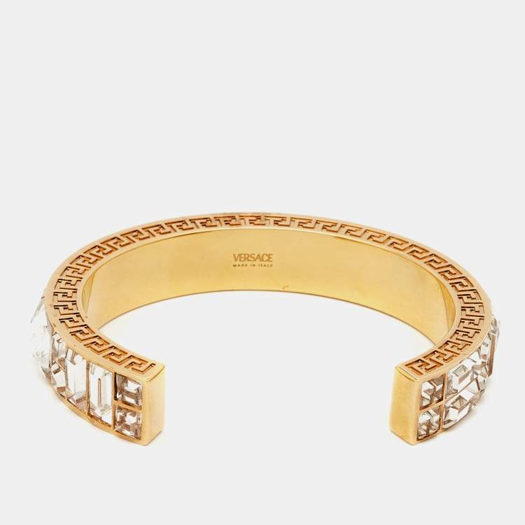 Pre Owned Versace Greca  Crystals Gold Tone Bracelet M