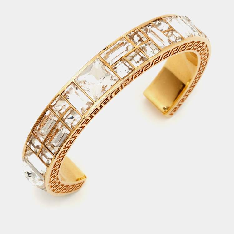 Pre Owned Versace Greca  Crystals Gold Tone Bracelet M