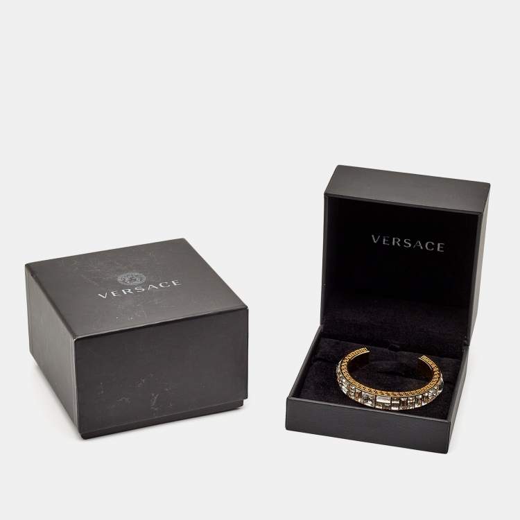 Pre Owned Versace Greca  Crystals Gold Tone Bracelet M