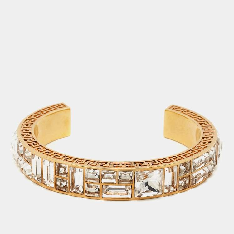 Pre Owned Versace Greca  Crystals Gold Tone Bracelet M
