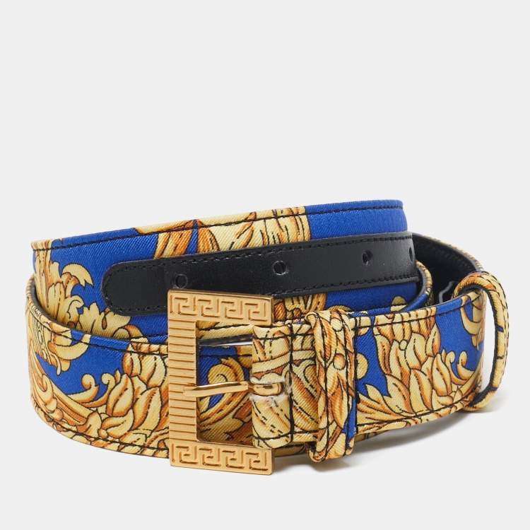 Pre Owned Versace Multicolor Baroque Print Fabric Buckle Waist Belt