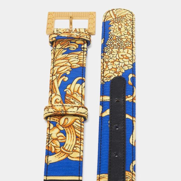 Pre Owned Versace Multicolor Baroque Print Fabric Buckle Waist Belt