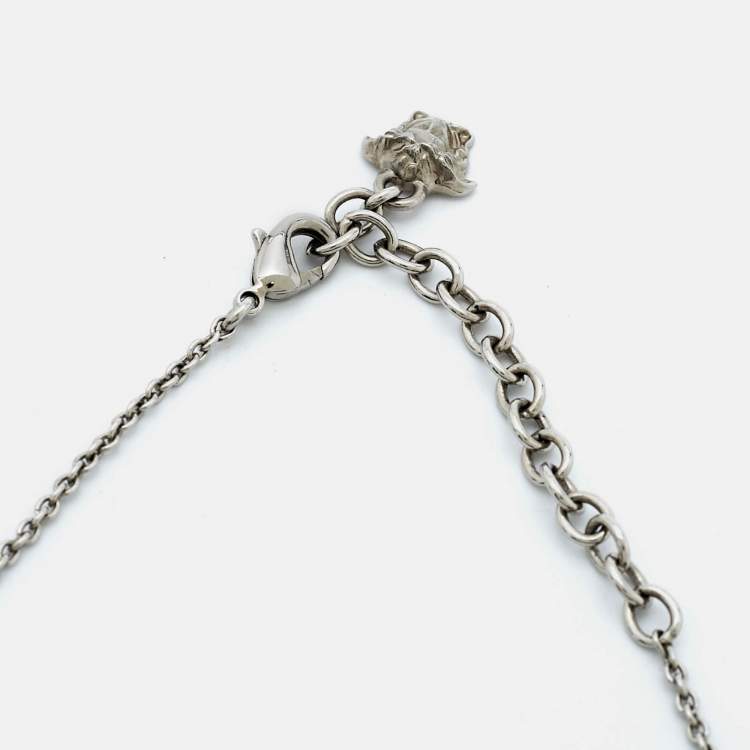 Pre Owned Versace  Medusa Blue Composite Silver Tone  Necklace