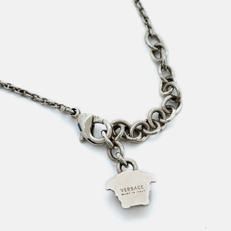Pre Owned Versace  Medusa Blue Composite Silver Tone  Necklace