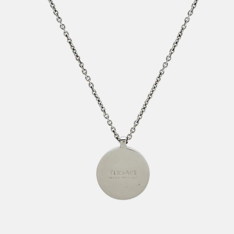 Pre Owned Versace  Medusa Blue Composite Silver Tone  Necklace