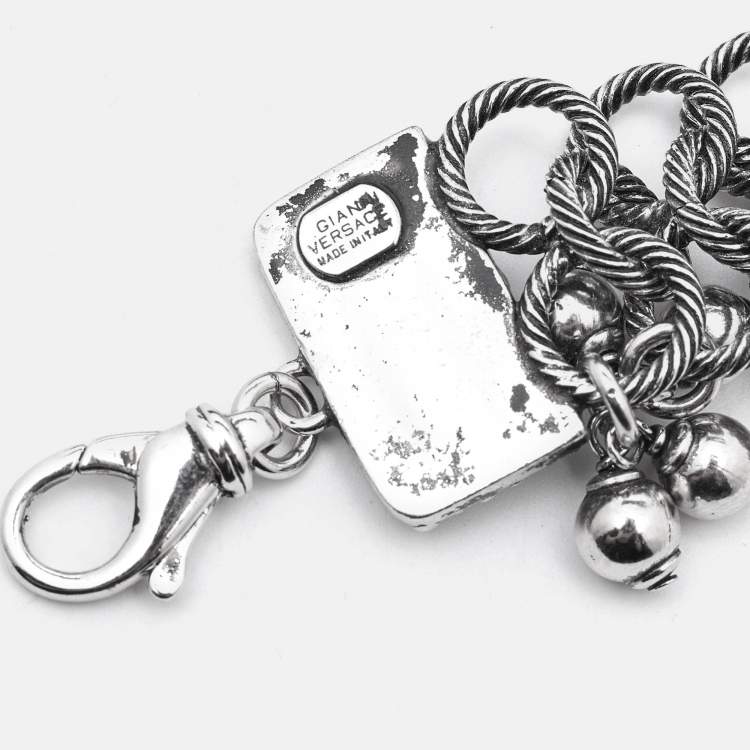 Pre Owned Versace Medusa Gunmetal Tone Triple Link Charm Bracelet