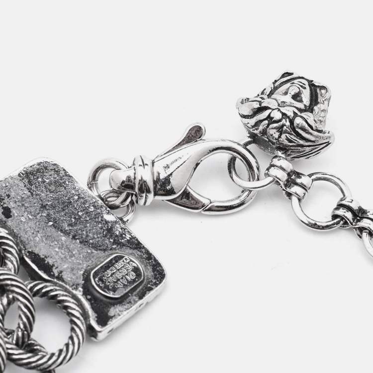 Pre Owned Versace Medusa Gunmetal Tone Triple Link Charm Bracelet