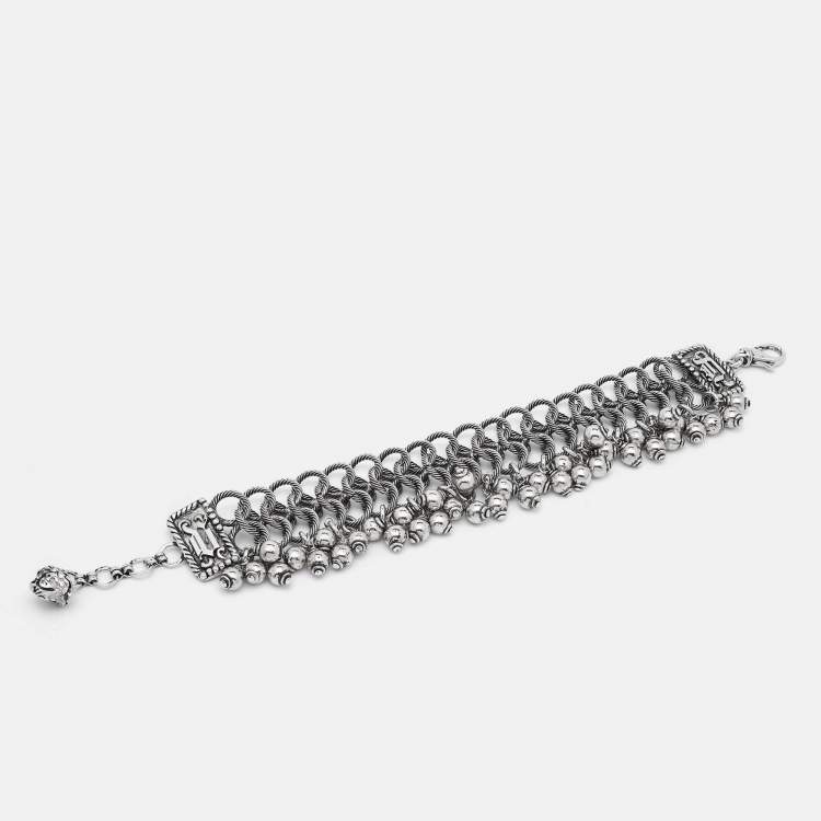Pre Owned Versace Medusa Gunmetal Tone Triple Link Charm Bracelet
