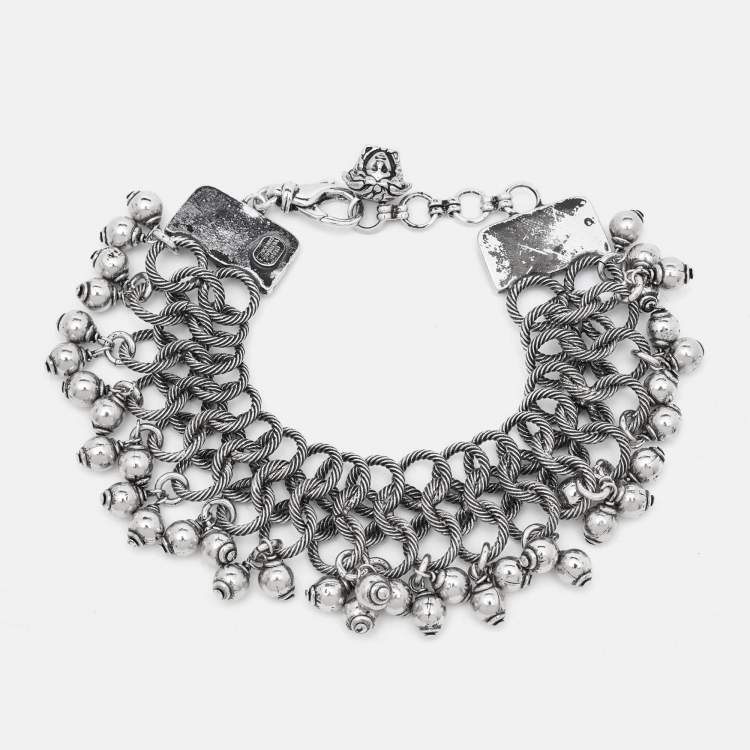 Pre Owned Versace Medusa Gunmetal Tone Triple Link Charm Bracelet