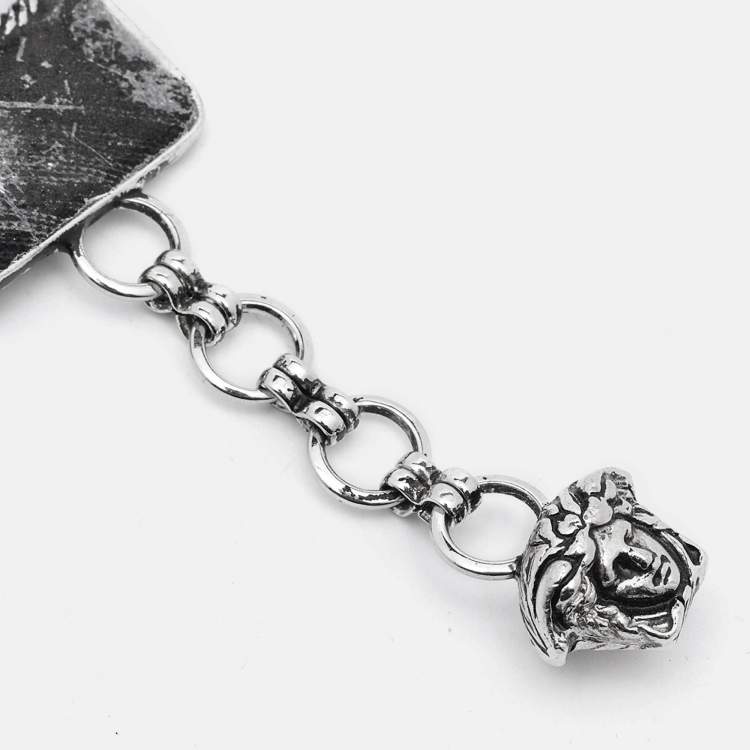 Pre Owned Versace Medusa Gunmetal Tone Triple Link Charm Bracelet