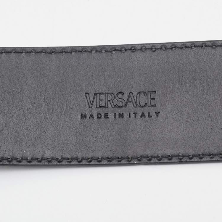 Pre Owned Versace Black Leather Medusa Head Buckle Belt 95CM