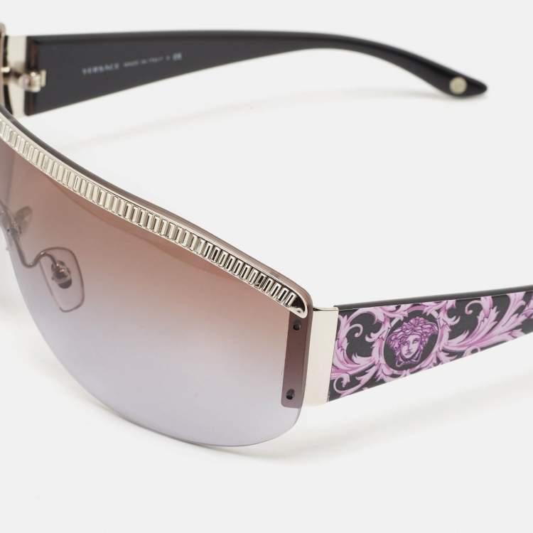 Pre Owned Versace Brown/Pink Gradient MOD. 4232-B Crystals Shield Sunglasses