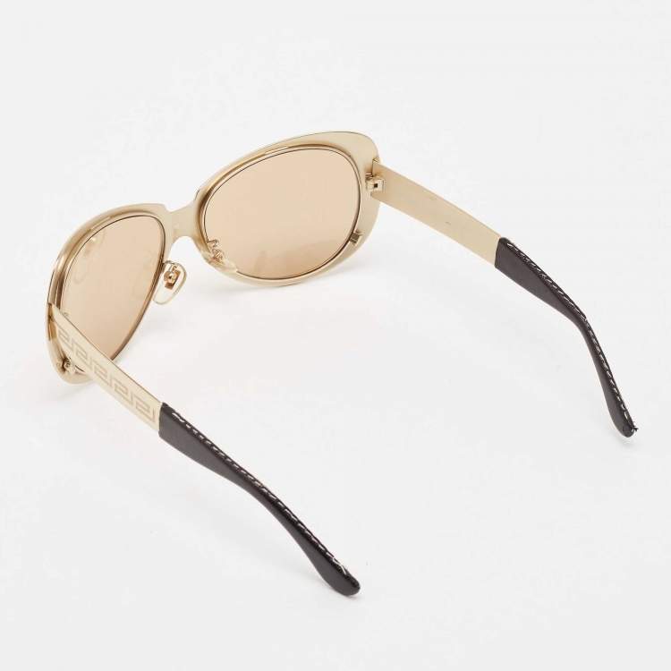 Pre Owned Versace Brown Gold Tone X99/P Cat Eye Sunglasses