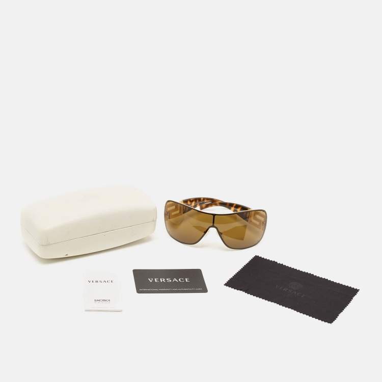 Pre Owned Versace Black/Gold MOD. 2072-B Crystals Shield Sunglasses