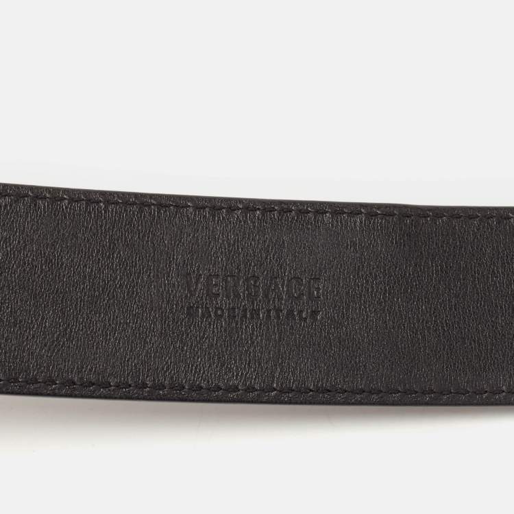 Pre Owned Versace Black Patent Leather Medusa Square Buckle Belt 85 CM