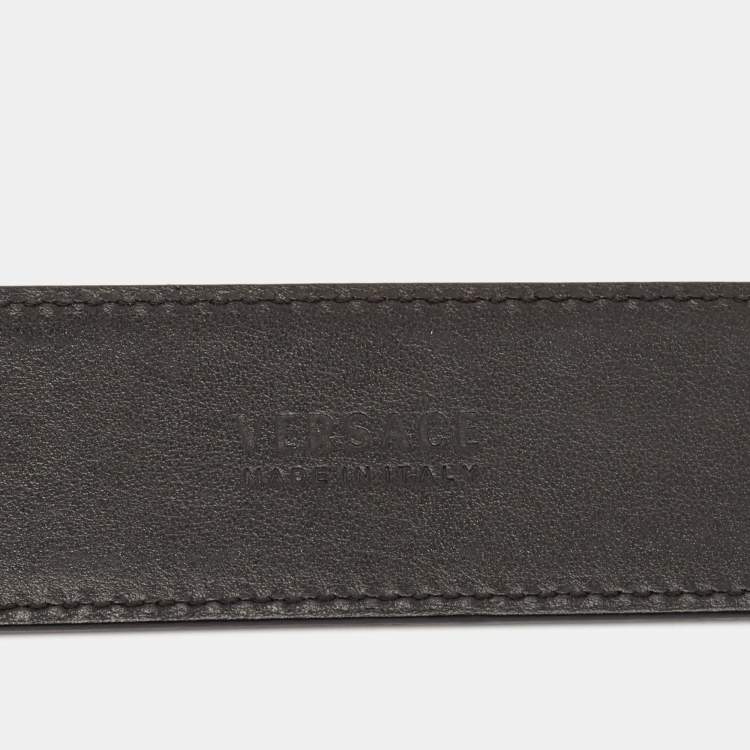 Pre Owned Versace Black Patent Leather Medusa Square Buckle Belt 85 CM