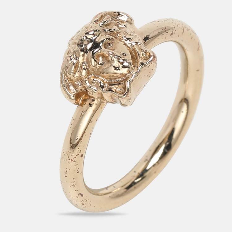 Pre Owned Versace Gold Tone Medusa Ring Size 53
