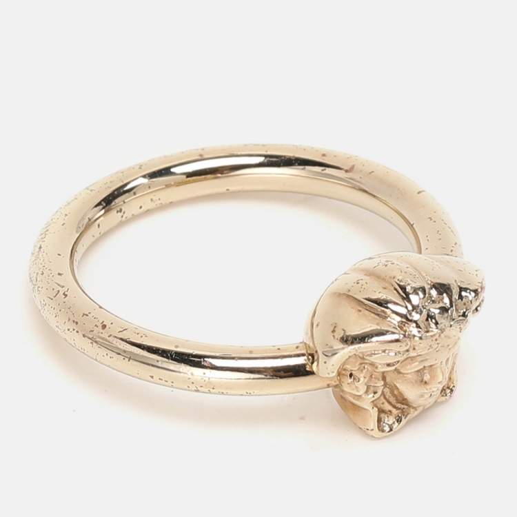 Pre Owned Versace Gold Tone Medusa Ring Size 53
