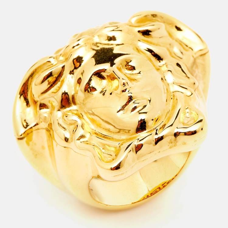 Pre Owned Versace Medusa Gold Tone Ring Size 55