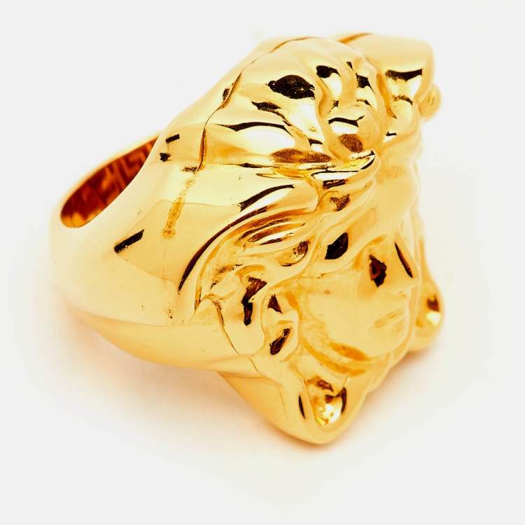 Pre Owned Versace Medusa Gold Tone Ring Size 55