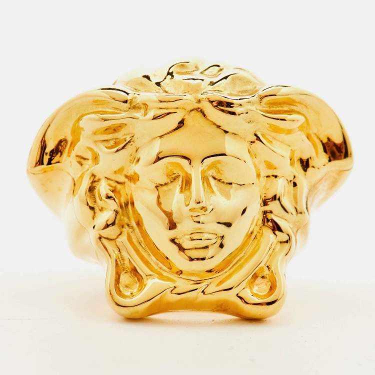 Pre Owned Versace Medusa Gold Tone Ring Size 55