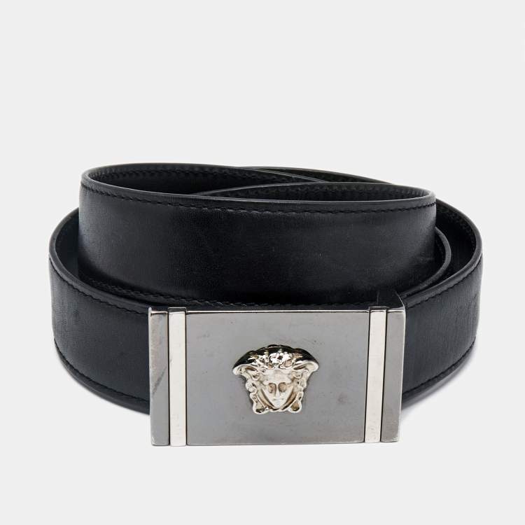 Pre Owned Versace Black Leather Icon Medusa Belt 90CM