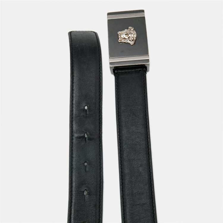 Pre Owned Versace Black Leather Icon Medusa Belt 90CM