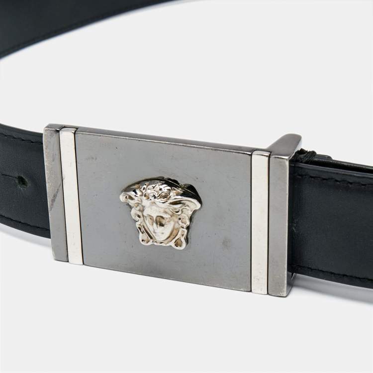 Pre Owned Versace Black Leather Icon Medusa Belt 90CM