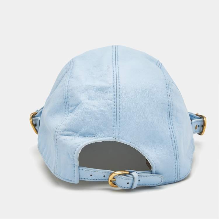 Pre Owned Versace Tribute Blue Leather Medusa Medalion Baseball Cap Size 57