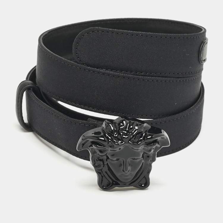 Pre Owned Versace Black Leather Medusa Slim Belt 