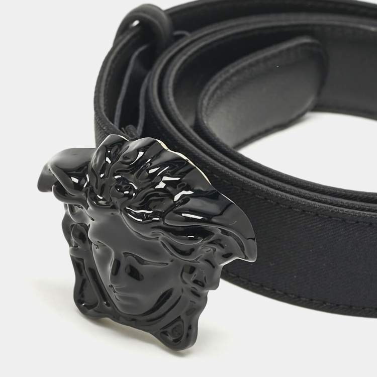 Pre Owned Versace Black Leather Medusa Slim Belt 