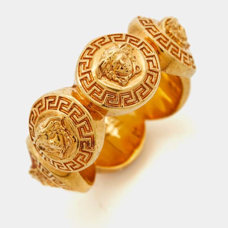 Pre Owned Versace Medusa Gold Tone Ring Size 53