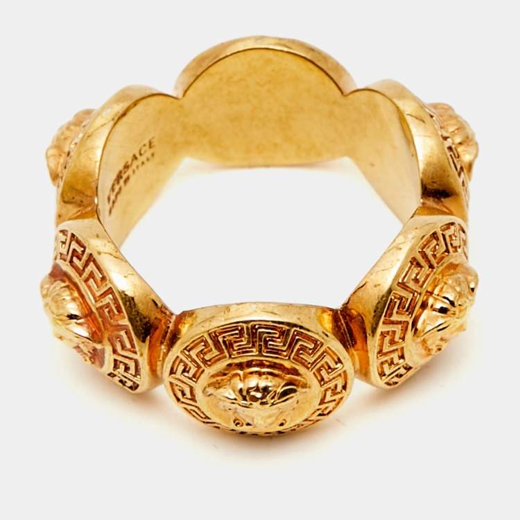 Pre Owned Versace Medusa Gold Tone Ring Size 53