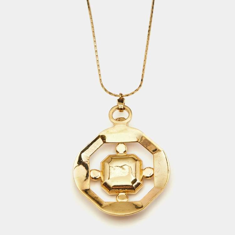 Pre Owned Versace Crystals Enamel Gold Tone Necklace