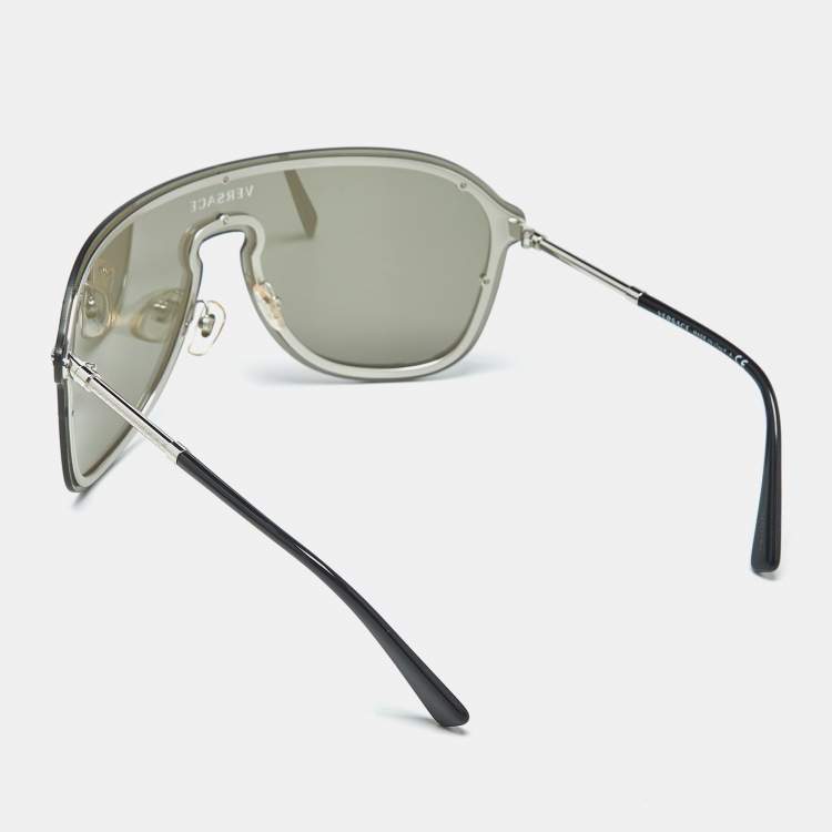 Pre Owned Versace Grey Mirrored MOD. 2180 Medusa Shield Sunglasses