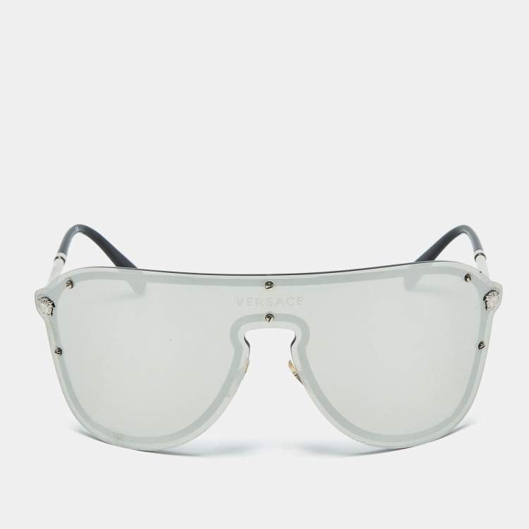 Pre Owned Versace Grey Mirrored MOD. 2180 Medusa Shield Sunglasses