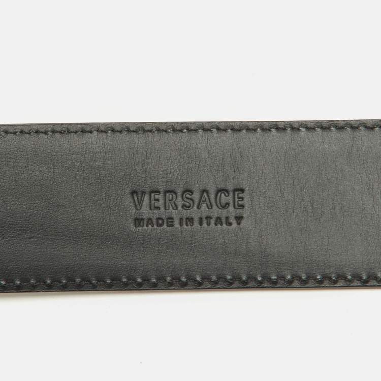 Pre Owned Versace Black Leather La Medusa Buckle Belt 80CM