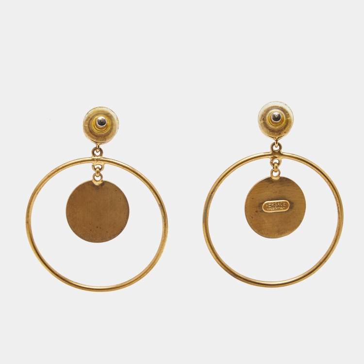 Pre Owned Versace Medusa Head Gold Tone Large Hoop Earrings