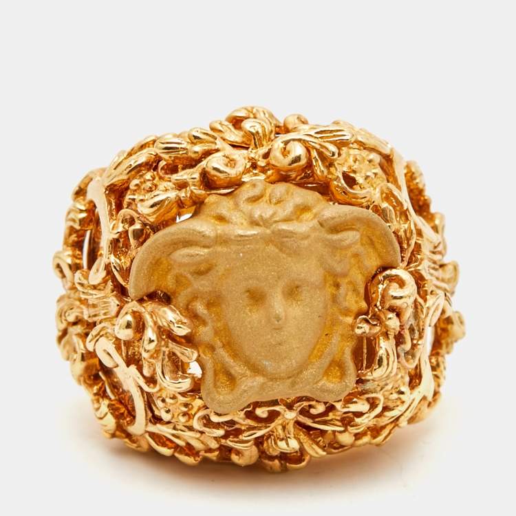Pre Owned Versace Medusa Gold Tone Ring Size 56