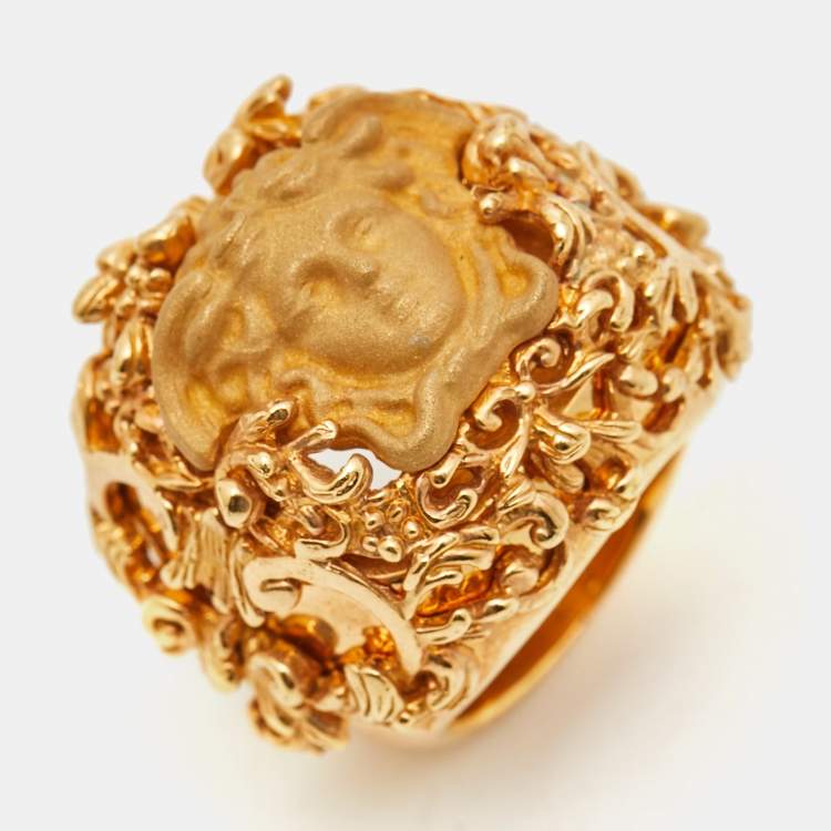 Pre Owned Versace Medusa Gold Tone Ring Size 56