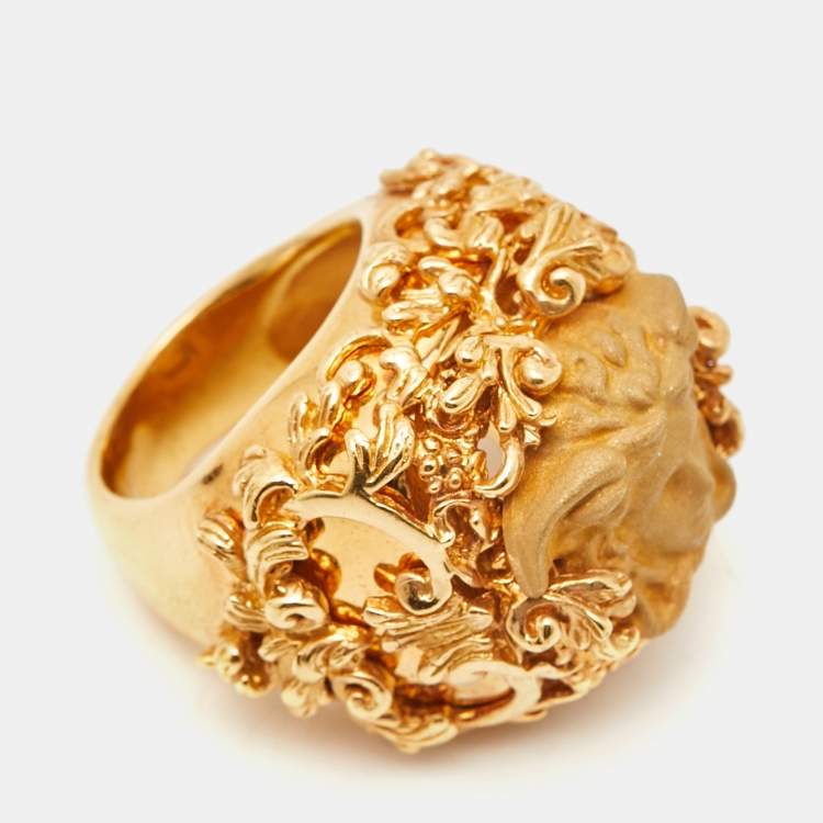 Pre Owned Versace Medusa Gold Tone Ring Size 56